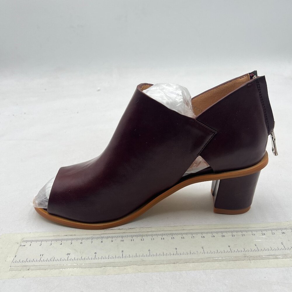 YDN Saddle Brown Peep Toe Low Chunky Heels Back Zipper Sandal Ankle Boots